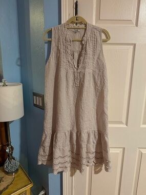 Sleeveless Cream Ruffle Hem Dress 100% Italian linen